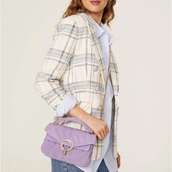 SANDRO Yza Bag Women Purple Quilted Shoulder Bag Distressed Canvas Chain Strap - Picture 1 of 16